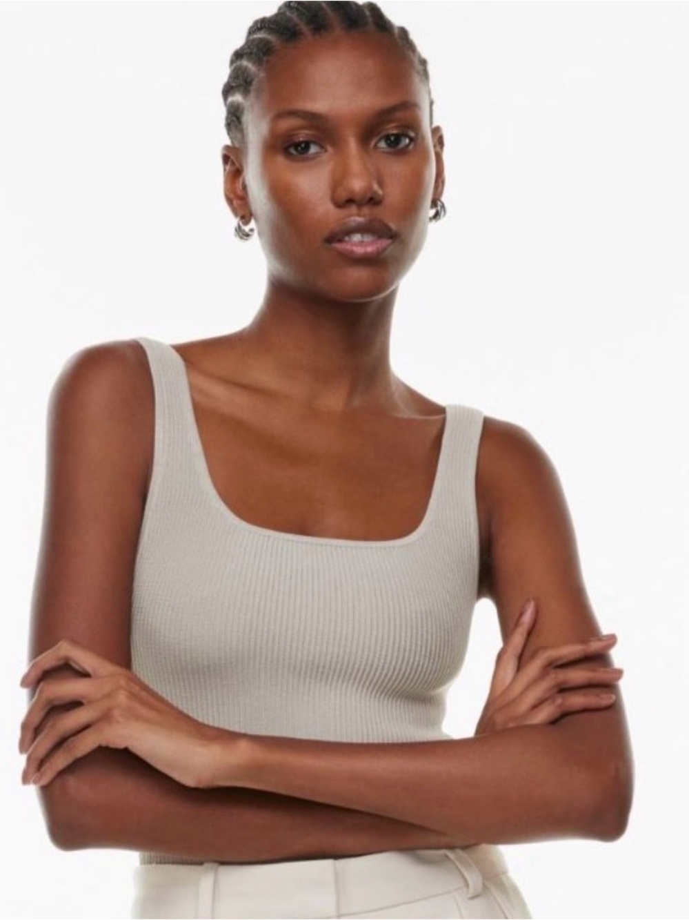 Babaton Aritzia Beige Ribbed Sculpt Square-Neck Tank